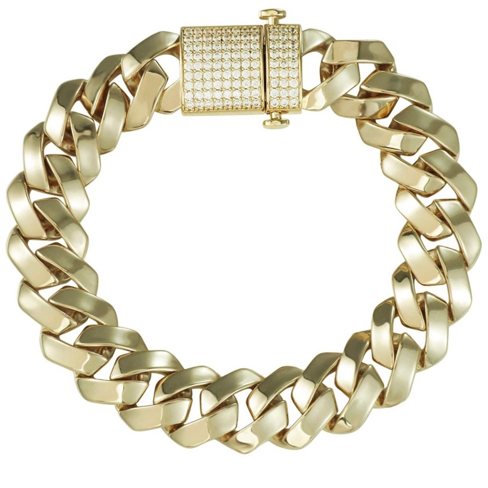 14K Gold 15MM Diamond Cuban Link Bracelet